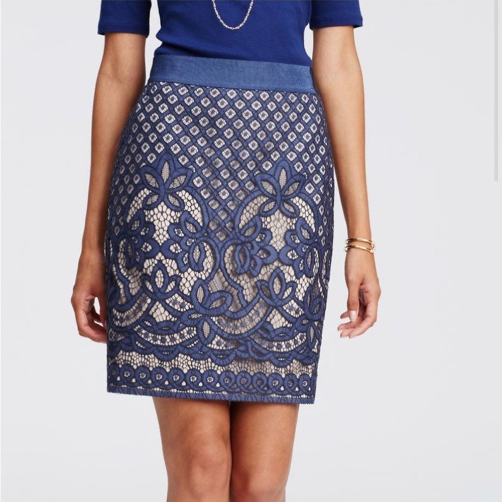 Ann Taylor Navy Blue Lace Pencil Skirt